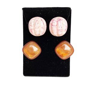 Retro Funky Earrings Collection Lot of 2 Pink and Swirled Apple Juice Clip On